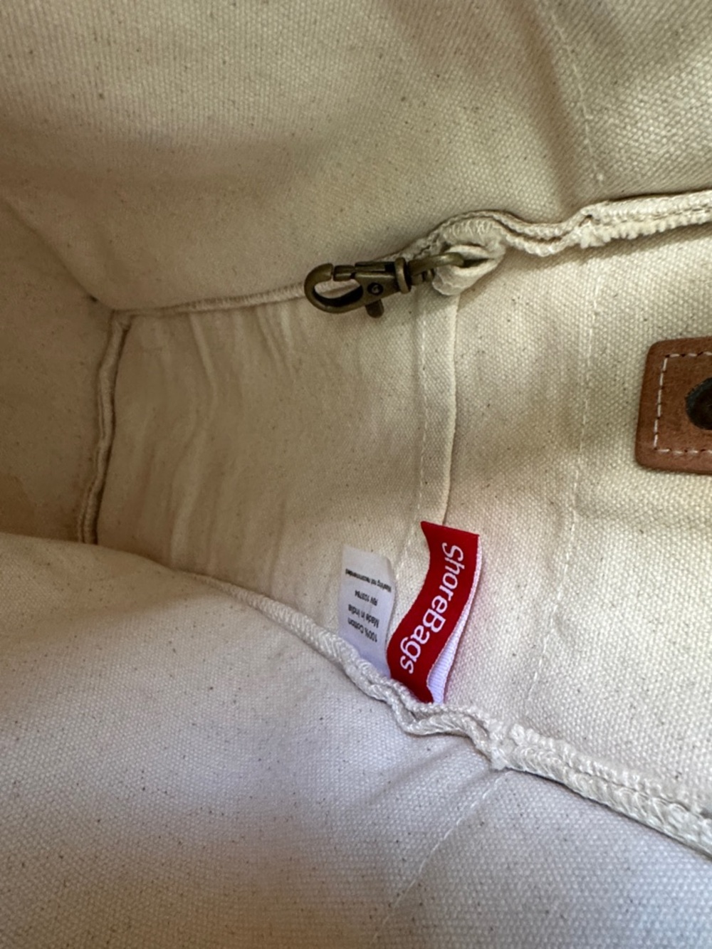 Cream Canvas Messenger Bag with Brown Leather Handles - Picture 3 of 6